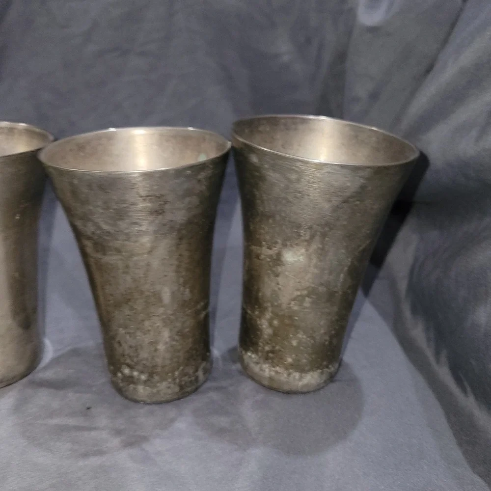 Set Of 4 Vintage Nickel Silver Tumblers Cups Metal Drinkware Bar